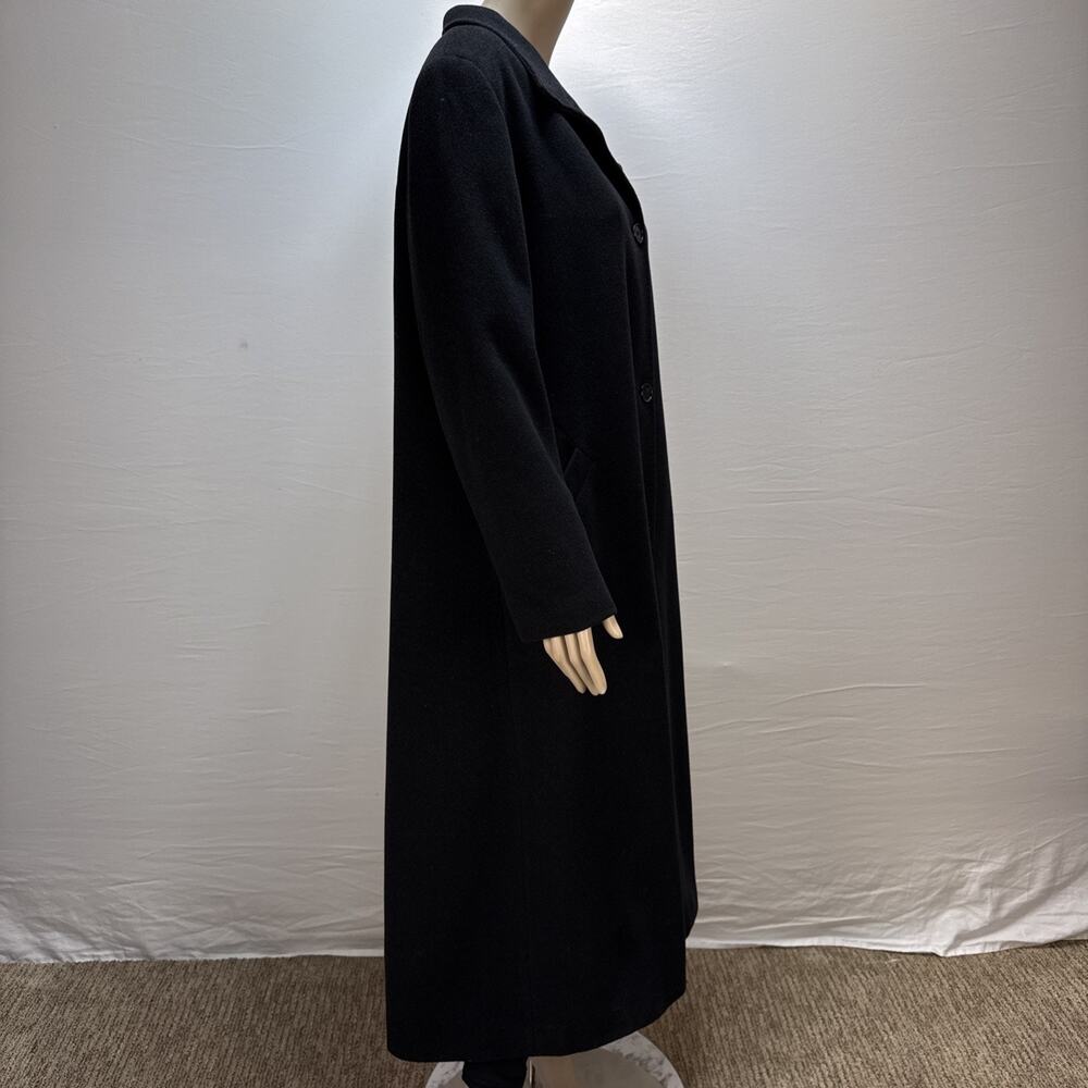 Halston Vintage Minimalist Black Wool Cashmere Overcoat Size 12 Long Coat - Picture 5 of 7